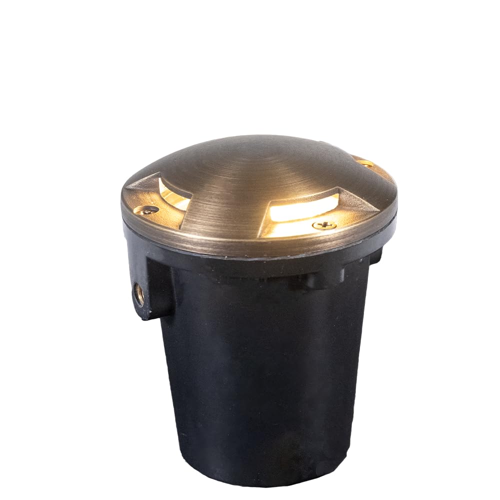 VOLT 12V 3-in-1 Waterproof IP68 Mini in-Grade Light with Brass Turret Top (Bronze) & 4W 2700K Warm White MR11 LED Bulb for Low Voltage Landscape Lighting on Pathway, Driveway, Deck or Dock