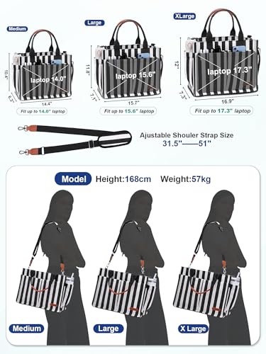 Image of FIORETTO Womens Canvas Tote Bag Purse with Individual Compartment, Zipper Top, Reinforced Bottom & Luggage Sleeve