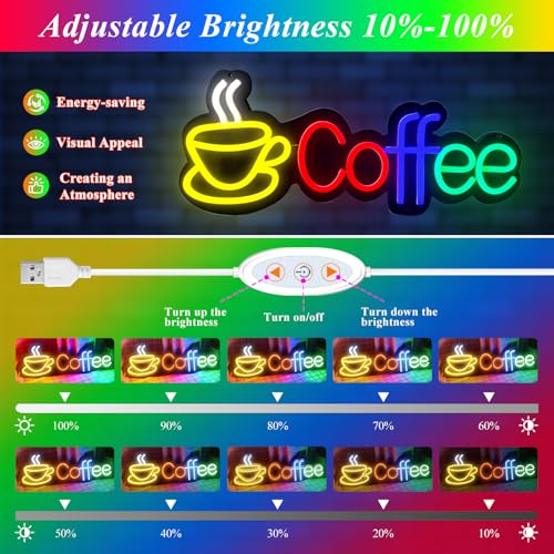 Image of Coffee Neon Signs For Wall Decor,CoffeeBar Sign Dimmable USB Powered Neon Lights Decor For CoffeeBar,CoffeeStation,CoffeeShop Window,Coffeearea,Kitchen