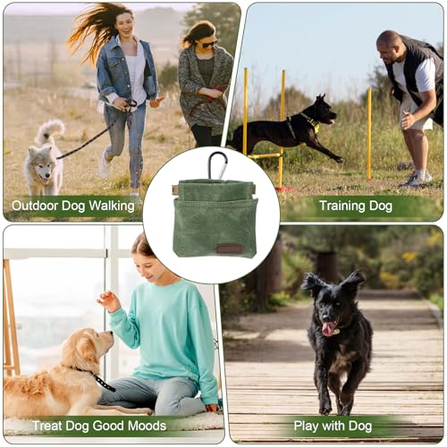 Bremorou Leckerlibeutel für Hunde, Futterbeutel Hund Snackbeutel Hund Freihändige Schwarz Leckerlitasche Leckerli Beutel mit Karabiner Trainingstasche für Haustiere Hunde (Grün)