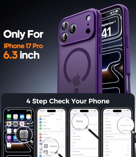 Image of Elzzi Magnetic Magsafe for iPhone 17 Pro Case (Compatible with MagSafe) Slim Translucent Matte Shockproof with Anti-Fingerprint Phone Case, Deep