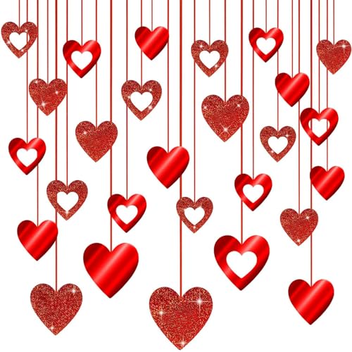 40 Pièces Coeur Suspension de Plafond Rouge Coeur Guirlande Suspensions Décoration,Coeur Rouge...