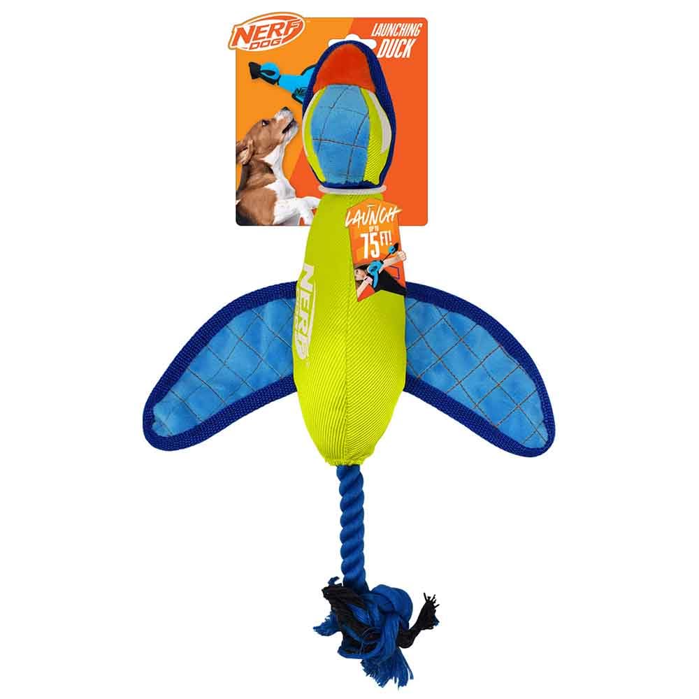 Nerf Dog 16.5in Nylon Ultraplush Crinkle Wing Launching Duck Dog Toy - Green/Light Blue