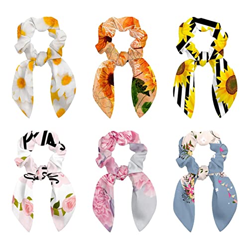 Chouchous en velours jaune lot de 6 élastiques cheveux avec oreilles de lapin