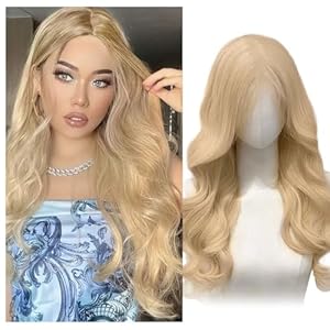 Lange Lockige Perücken Blond für Frauen, 28″/70cm Blond Lange Haare Täglich Mode Perücke, Damen Lange Gewellt Perücke Cosplay Kostüm Charmante Perücke für Tägliche Karneval Fasching (Blond)