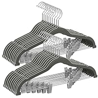 SONGMICS Kleiderbügel Samt, 20er Set, Rockbügel, 42,5 cm breit, mit verstellbaren Clips, rutschfest, platzsparend, für Hosen, Mäntel, Kleider, grau CRF012G20