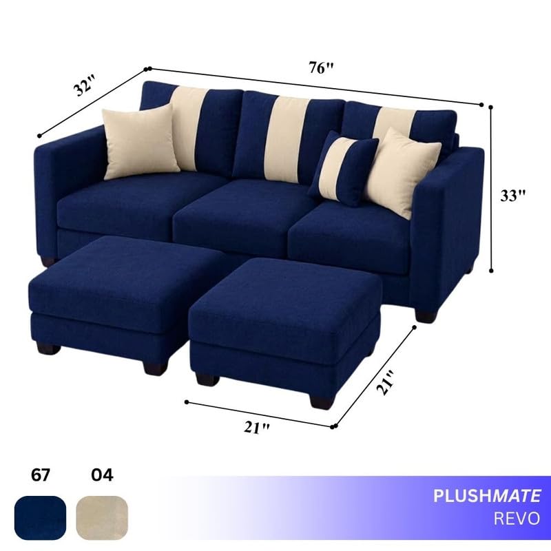 Image of Vero 5 Seater L Shape Sofa Set with 2 Movable Ottomans | Flexible Layout | Luxury Velvet Suede Fabric | Modern Living Room Sofa | Dark Blue