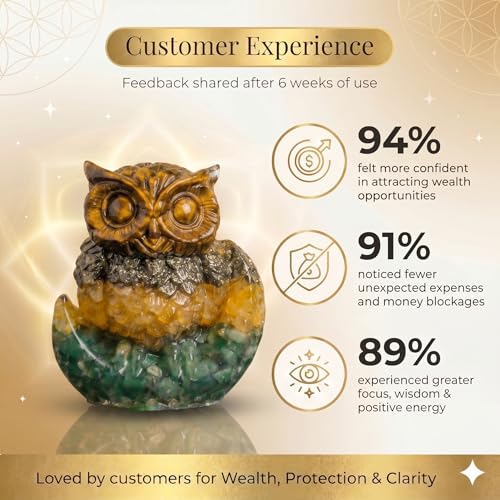 Image of Money Magnet Owl with Moon Base (Maa Laxmi Ji Vahan) with 4 Money Attraction Crystals for Wealth & Protection | Vastu Feng Shui Owl for Money Attraction & Good Luck | Home Decor Gift