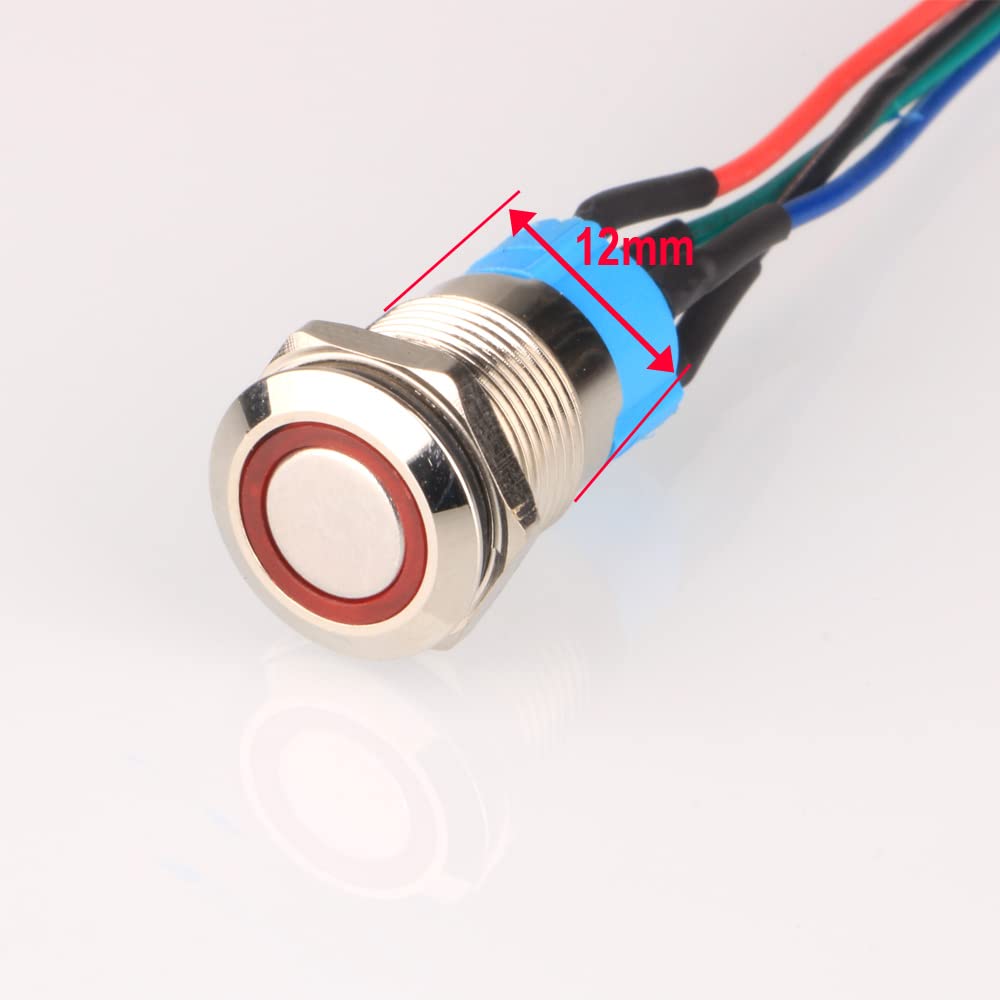 Guuzi Przełącznik podwozia hosta metalowy przycisk, przełącznik komputera hosta obudowa komputera przycisk zasilania LED zasilanie włączanie/wyłączanie ATX dla DIY przełącznik 60cm-2 szt. (12 mm)