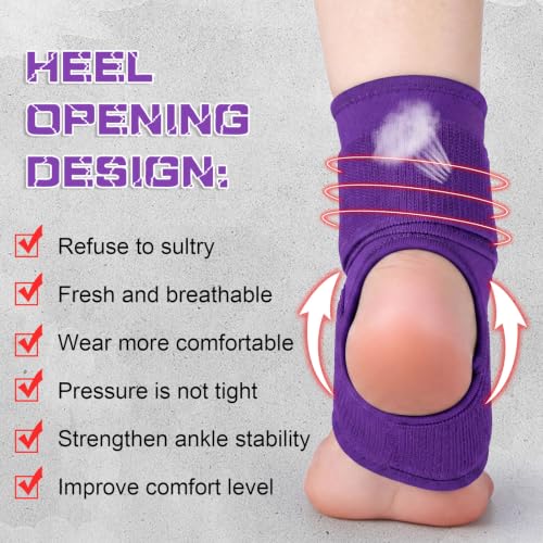 Image of Honoson 2 Pcs Ankle Brace Kid Breathable Neoprene Ankle Support Compression Sleeve Achilles Tendonitis Relief Elastic Foot Brace with Adjustable Wrap for Sprained Plantar Fasciitis(Purple,S)
