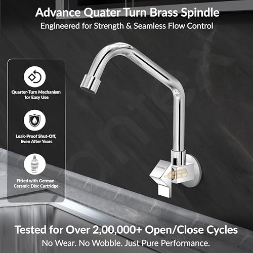 Image of Plantex Kitchen Taps for Home Sink with Water Saving Nozzle for Kitchen Tap /360 Swivel Spout for Sink Tap for Basin with Brass Wall Flange -(PRI-311-Chrome)