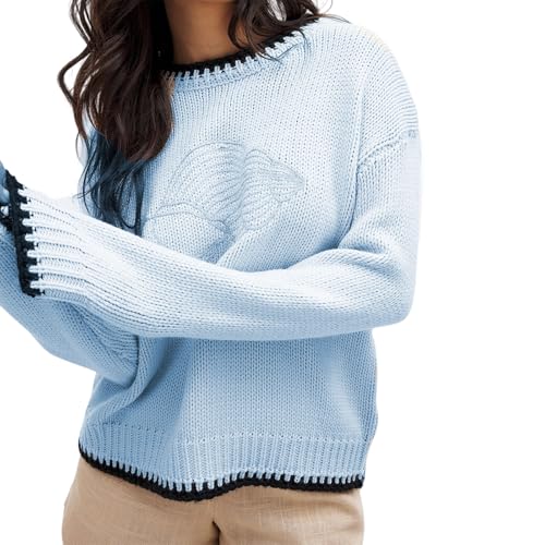 Muineobuka Women Lobster Graphic Knit Sweater Cute Oversized Long Sleeve Crew Neck Fish Print Chunky Pullover Sweater