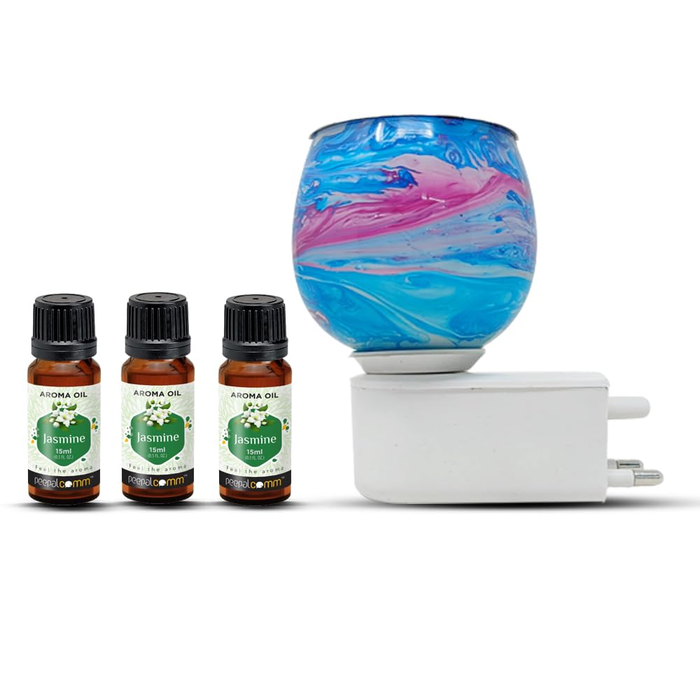 PeepalComm Marble Printed Electric Kapurdani Camphor Glass with ON | Off Switch to Toggle for Home and, Night Lamp,Aroma's Oil and Blue Kapurdani Set-image-6