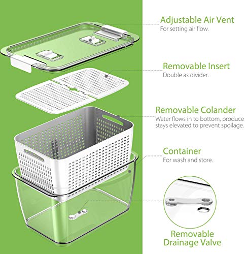 Luxear Fresh Container, 3Pack Produce Saver Container Bpa Free Fridge Organizer For Vegetable Fruit And Salad Partitioned Food Storage Container With Vents Stay Fresh Containers Not Dishwashers Safe #TOP2