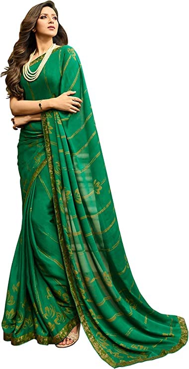 MAHEKMAHEK Indian Women's saree New Fancy All Over Flower Printed georgette Saree with Border & Blouse Piece 39