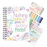 Nuestra agenda incluye información personal, acerca de mi página, peso semanal, gramaje de peso, alimentos favoritos, así como tarjeta de recuento, tabla de sueño, pegatinas y rastreador de estado de ánimo, páginas de receta, etc.