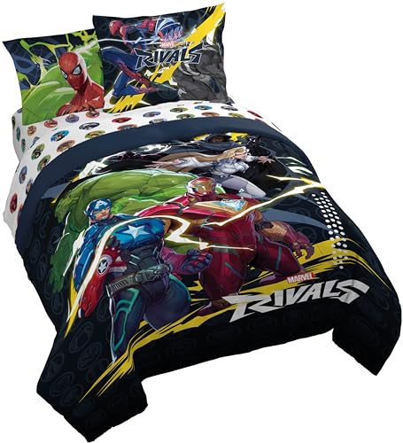 Image of Marvel Rivals Queen Comforter Set 7 Piece Soft Bedding for Boys, Multi | Avengers, Comforter Sheets Shams Pillowcases, Official Product, Soft Microfiber, Machine Washable, Boys Gift