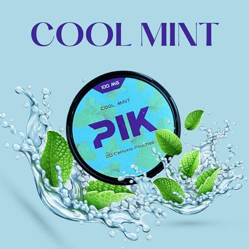 Image of PIK Caffeine Pouches - Cool Mint Flavor | 20 Pouches -100mg Strength Each | Nicotine & Tobacco Free | Energy Boost & Workout Supplement | Coffee Addicts' Delight | Fresh & Minty