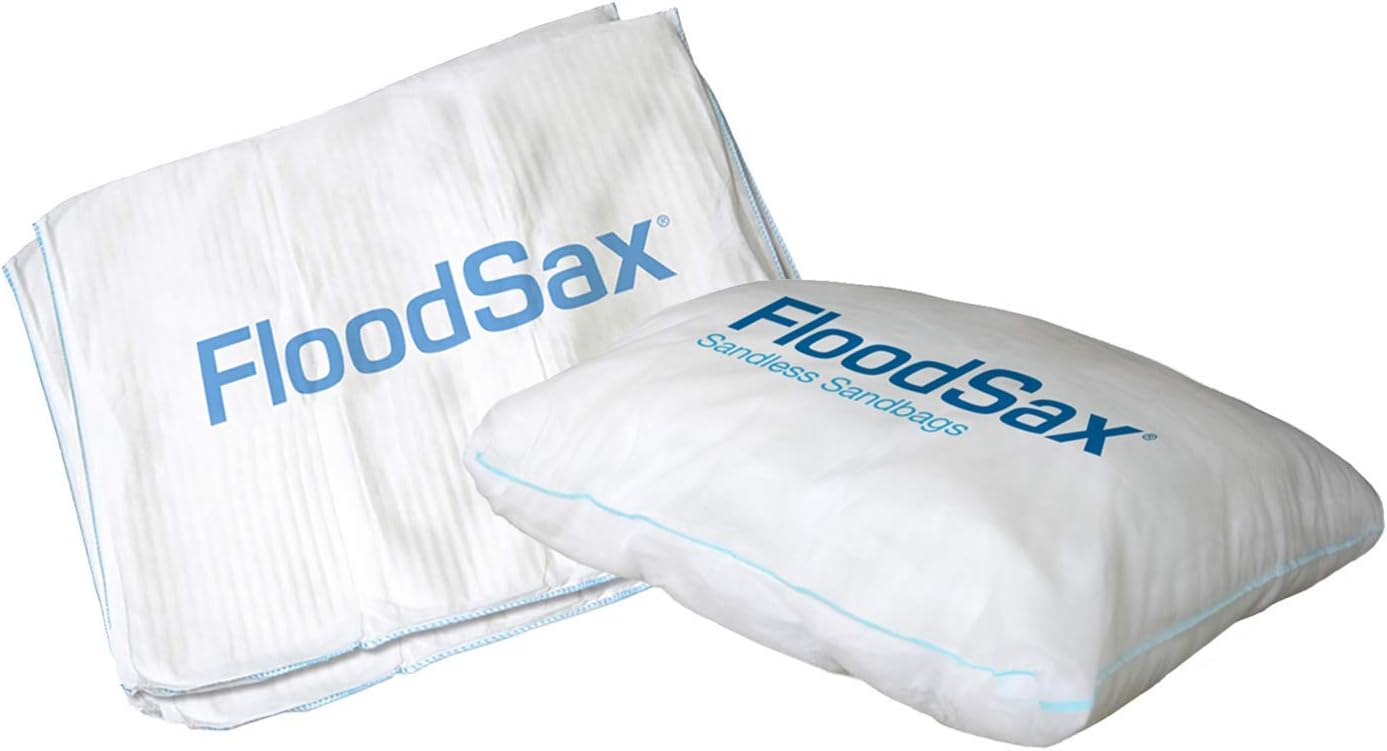 FloodSax Sandless Sandbag, Water Absorbent Flood Barrier, 19" x 20", Pack of 40, White