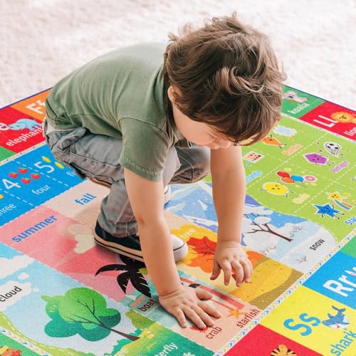 ABC Kids Rug for Playroom, 4x6 Washable Classroom Area Rugs, Toddler Educational Play Mat with Alphabet Numbers Seasons Shapes, Learning Fun for Preschool Children, Colorful - Image 6