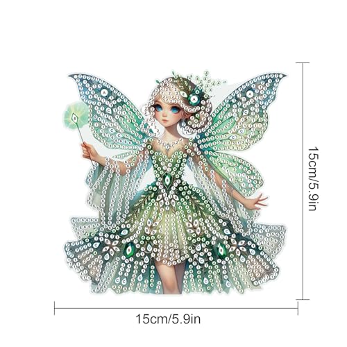Image of Diamond Art Painting Hanging Pendants Kits Green Butterfly Fairy DIY Crystal Rhinestone Wreath Kits, Colored Point Crystal Diamond Art Window Pendants Home Garden Wall Door Birthday Festival Gifts