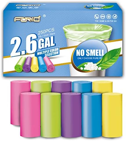 FORID Small Bathroom Trash Bags - 2.6 Gallon Colored Garbage Bags 250 Counts 10 Liter Unscented Waste Can Liners Wastebasket Liner For Home Office (2-3 Gal) - Durable & Thick Trash Bag