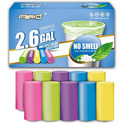 FORID Small Bathroom Trash Bags - 2.6 Gallon Colored Garbage Bags 250 Counts 10 Liter Unscented Waste Can Liners Wastebasket Liner For Home Office (2-3 Gal) - Durable & Thick Trash Bag Cover
