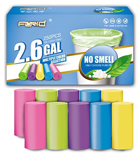 Forid Small Bathroom Trash Bags - 2.6 Gallon Colored Garbage Bags 250 Counts 10 Liter Unscented Waste Can Liners Wastebasket Liner For Home Office (2-3 Gal) - Durable & Thick Trash Bag #TOP24