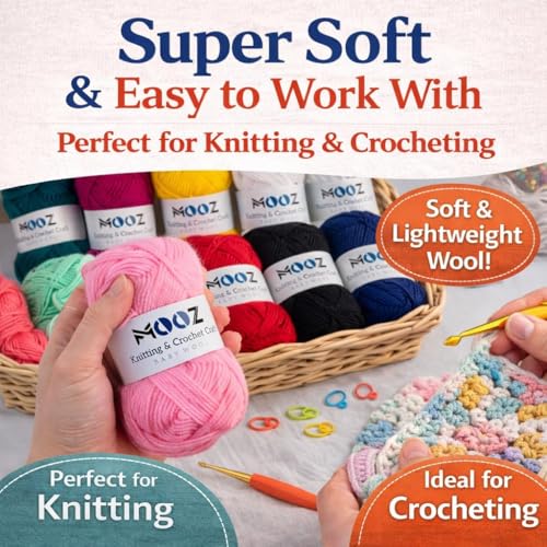 Image of MOOZ Baby Wool Yarn Set - (20g Each) Soft Knitting & Crochet Wool for DIY Craft, Hand Knitting, Crochet Projects & Art Supplies (Pack of 6)