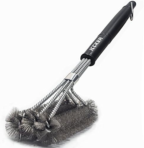 ICCKER BBQ Grill Brush-18" Barbecue Cleaning Brush STAINLESS STEEL 3 in 1 Bristles Barbecue Grilling Accessories for Gas Grill Cooking Grates BBQ Lovers