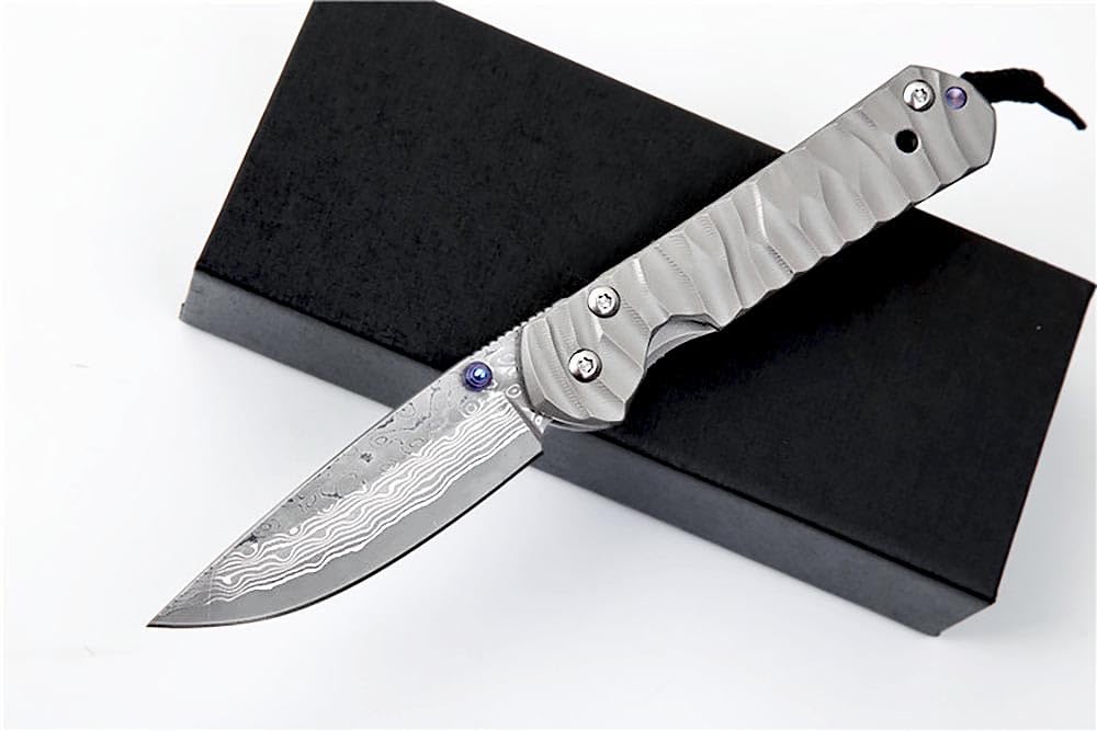 Klappmesser 6.6" Damast Taschenmesser aus Titan Robust & Damaszener Damaststahl Premium, Kleines edc messer scharfes einhandmesser, Damaskus Geschmiedet Stahl Messer Outdoor Edc Survival Jagdmesser