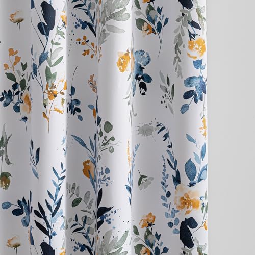 Image of MYSKY HOME 95% Blackout Floral Curtains 90 inch Long for Bedroom Living Room Flower Patterned Room Darkening Thermal Insulated Soundproof Grommet Window Treatments, 2 Panels, 52 inch Wide, Yellow and Blue