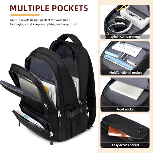 Laptop Backpack for Women Men 17 Inch , Anti Theft Carry on Travel Backpacks, Water Resistant College Bookbag Large Kids School Bag for Teens Boys Girls Business Work Back Pack Casual Daypack Black4