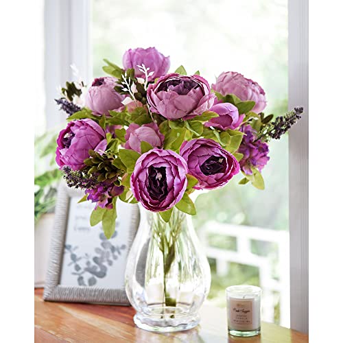Image of FiveSeasonStuff Vintage Artificial Peonies Silk Peony Flowers and Hydrangeas for Wedding Bridal Home Decor - Beautiful Floral Centerpiece Arrangement Decoration with 2 Bouquets (Thistle Purple)