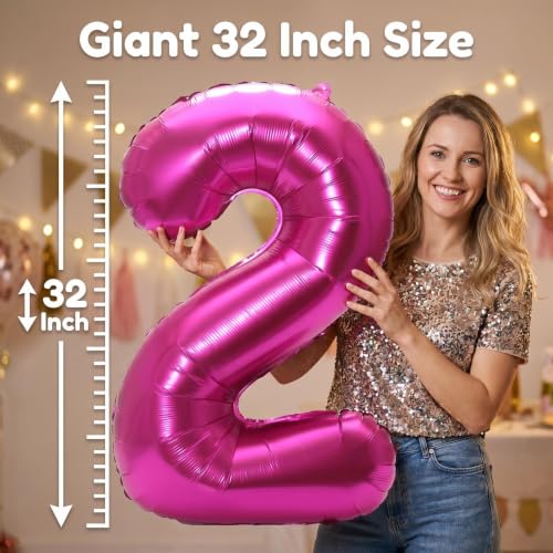 Image of YPSelected 32 Inch Large Foil Helium Number Balloon Birthday Wedding Party 0-9 (Rose Red, 2)
