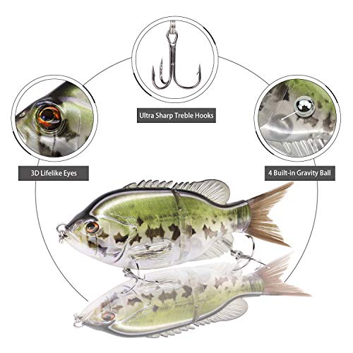 TRUSCEND Fishing Lures 6'' Metal Jointed Swimbait Transparent Topwater Life-Like Floating Sunfish bass Trout Hard Lures - Thumbnail 3