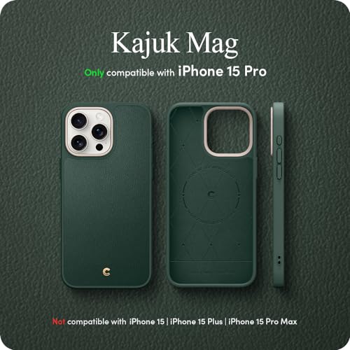 Image of Spigen Cyrill Kajuk Mag | iPhone 15 Pro Case | iPhone 15 Pro Back Cover | Faux Leather+TPU+PC - Forest Green