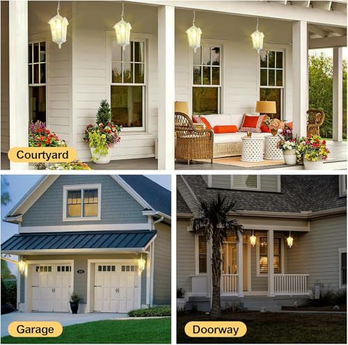 Gold Outdoor Pendant Light for Porch Patio Garden Yard, Anti-Rust Aluminium Exterior Hanging Light Fixtures, Outside Vintage Hanging Ceiling Outdoor Pendant Lamp Height Adjustable, 2pack