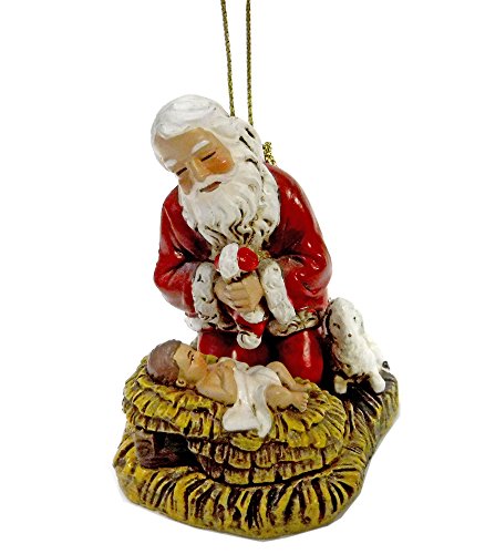 Joseph's Studio Festive Red Kneeling Santa 2.5 Inch Resin Stone Decorative Hanging Ornament, Christmas #TOP1