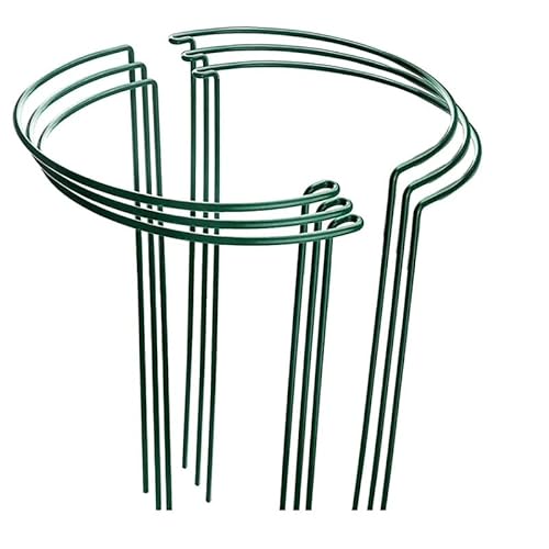 Garden Plant Support Stakes, Half Round Metal Hoops, Green, 3-Pack Plant Support Ring