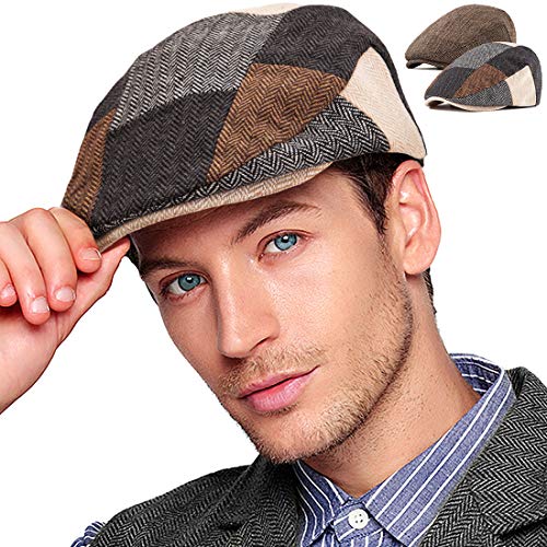 Image of 2-Pack Adjustable Newsboy Hats for Men Flat Cap Irish Wool Blend Tweed