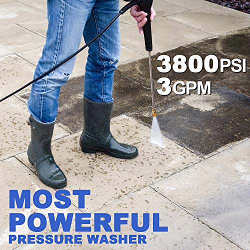 mrliance 3800PSI Electric Pressure Washer 2000W 3GPM High Pressure Power Washer Car Washer with Hose Reel, 5 Adjustable Nozzles, Soap Bottle (Blue)