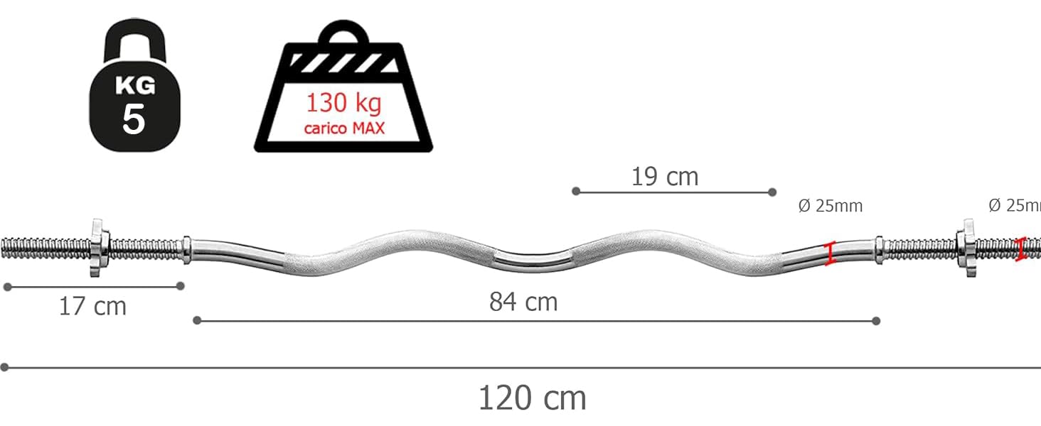 G5 HT SPORT CURL sztanga chromowana 120 cm [ średnica obciążenia 25 mm] antypoślizgowy uchwyt | zamknięcie śrubowe, maksymalne obciążenie 130 kg