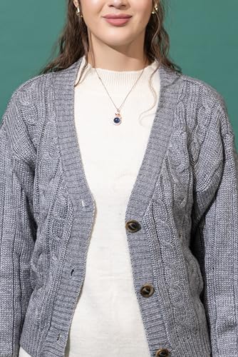 Image of Women Woolen V Neck Casual Wear Stylish 3 Button Cardigan Sweaters for Winter Season