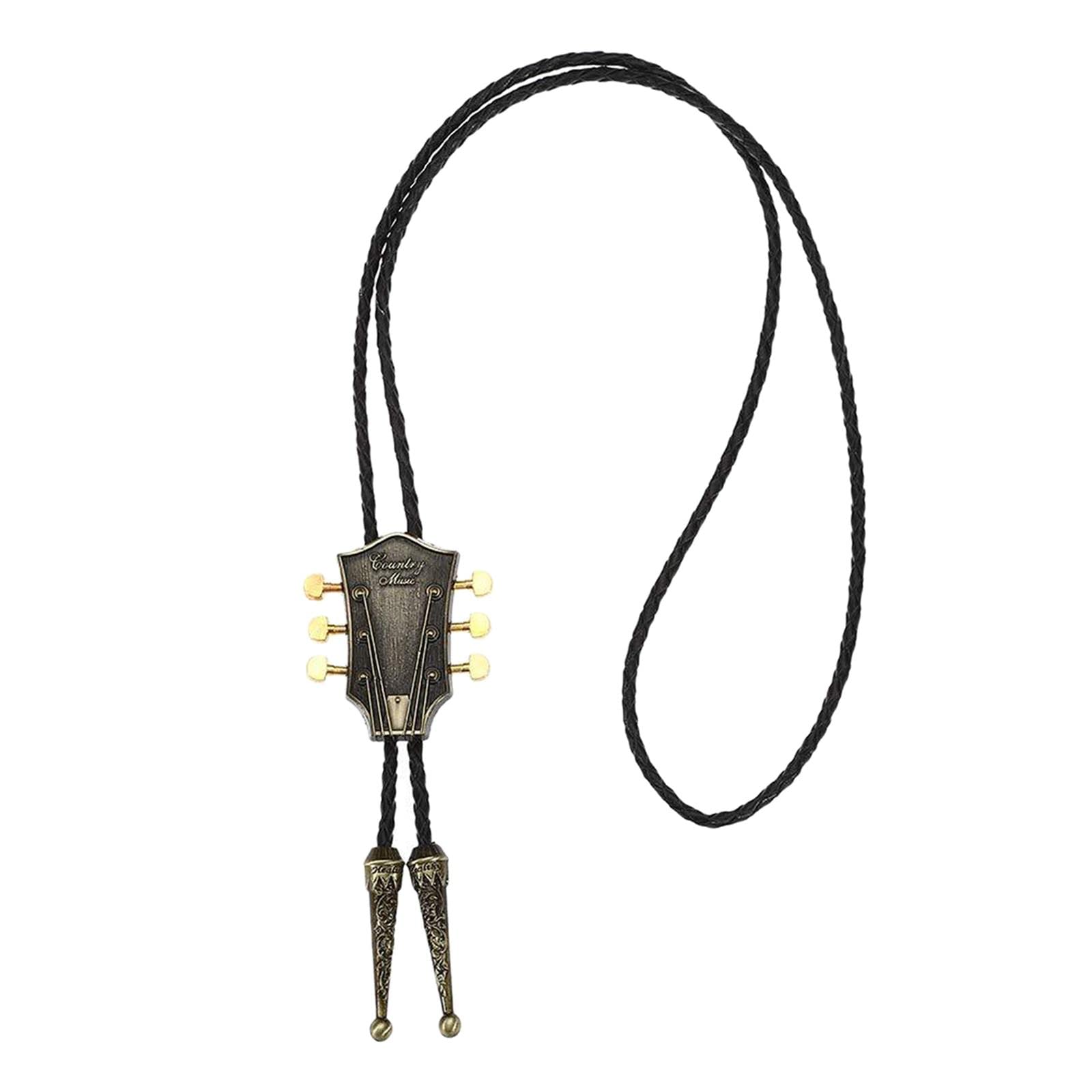 THE STYLE SUTRAGuitar Head Bolo Tie Wedding Necklace Pu Leather Rope Western Cowboy Copper | Mens Jewelry | Bolo Ties