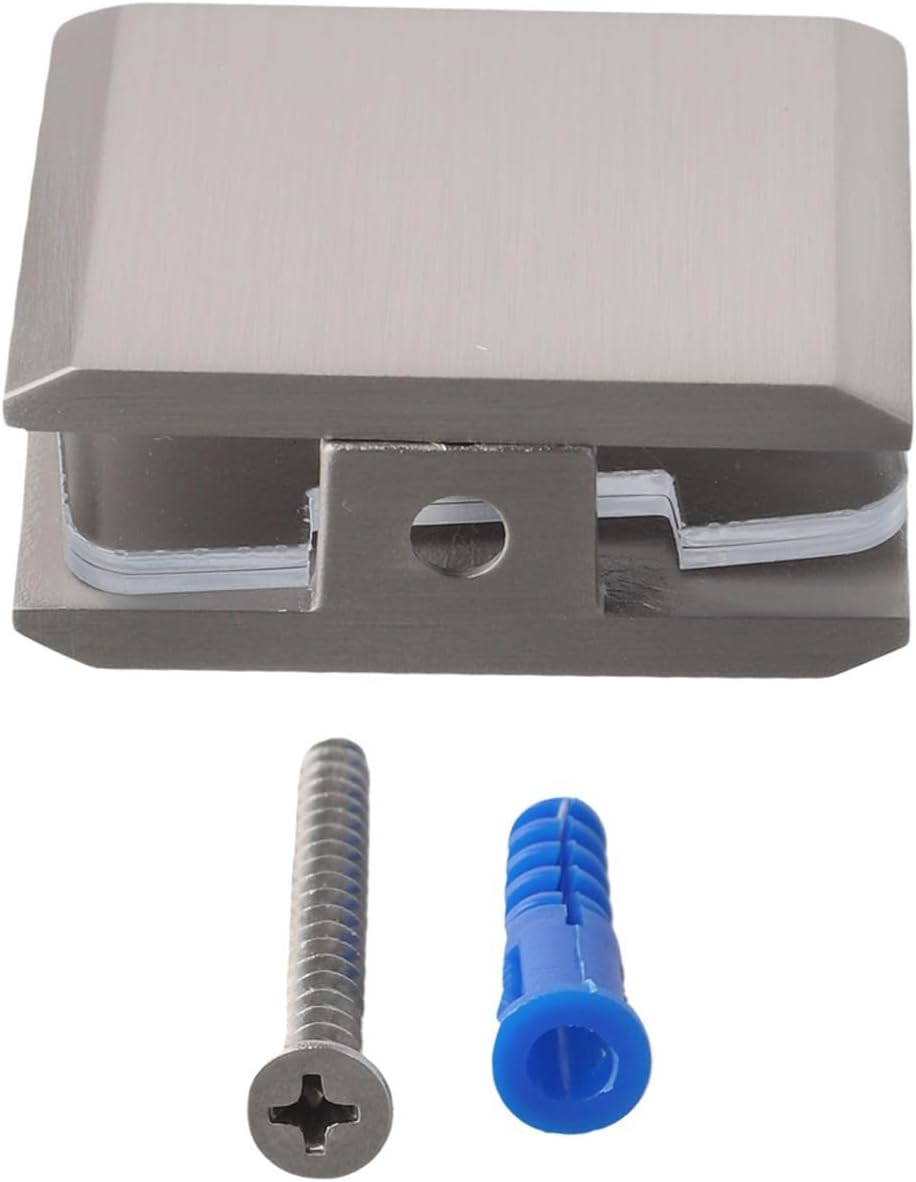 Brass Glass Clamp 8-12mm Tempered Glass, Square U-Clamp Fixed Panel Hardware Bathroom Shower Screen Door, Chrome Finish(Brushed)