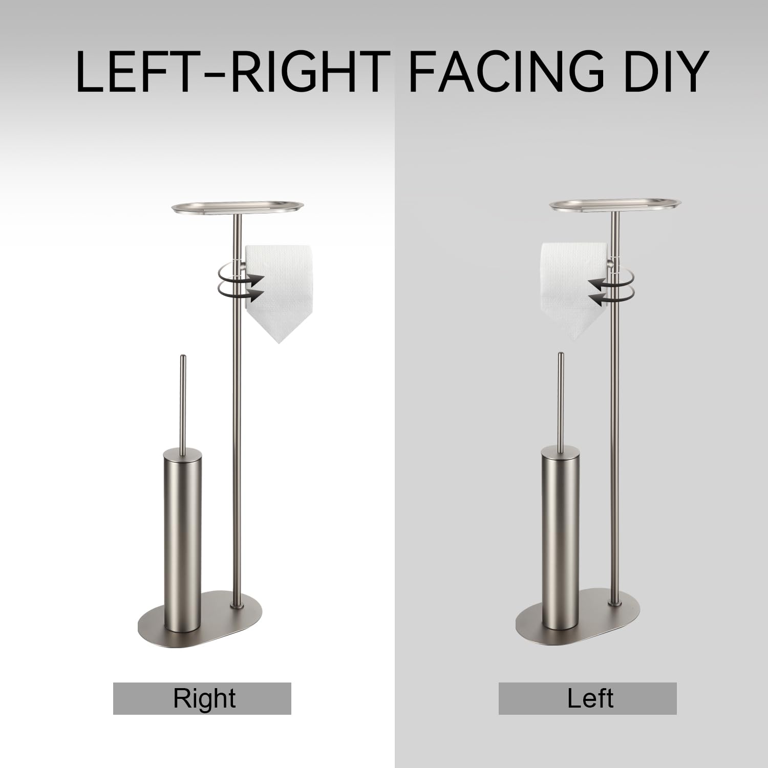 BGL Set di scopino per WC autoportante in acciaio inox spazzolato e nichel spazzolato, con porta carta igienica, set 3 in 1 con ripiano, design moderno