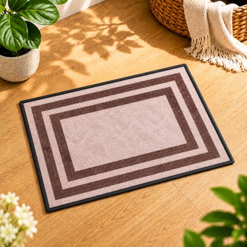 Image of Matz&More Geometric Distress Border Floor Mat | 40x60 CM | Brown Beige | Nylon Tufted Gel Baking Anti-Slip | Doormat for Home Entrance, Kitchen & Bedroom
