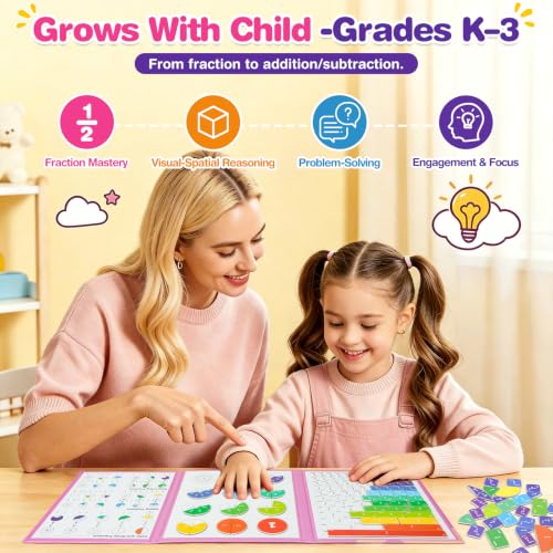 Image of homicozy Magnetic Fraction Playbook for Kids 6-12, Visual Fraction Tiles