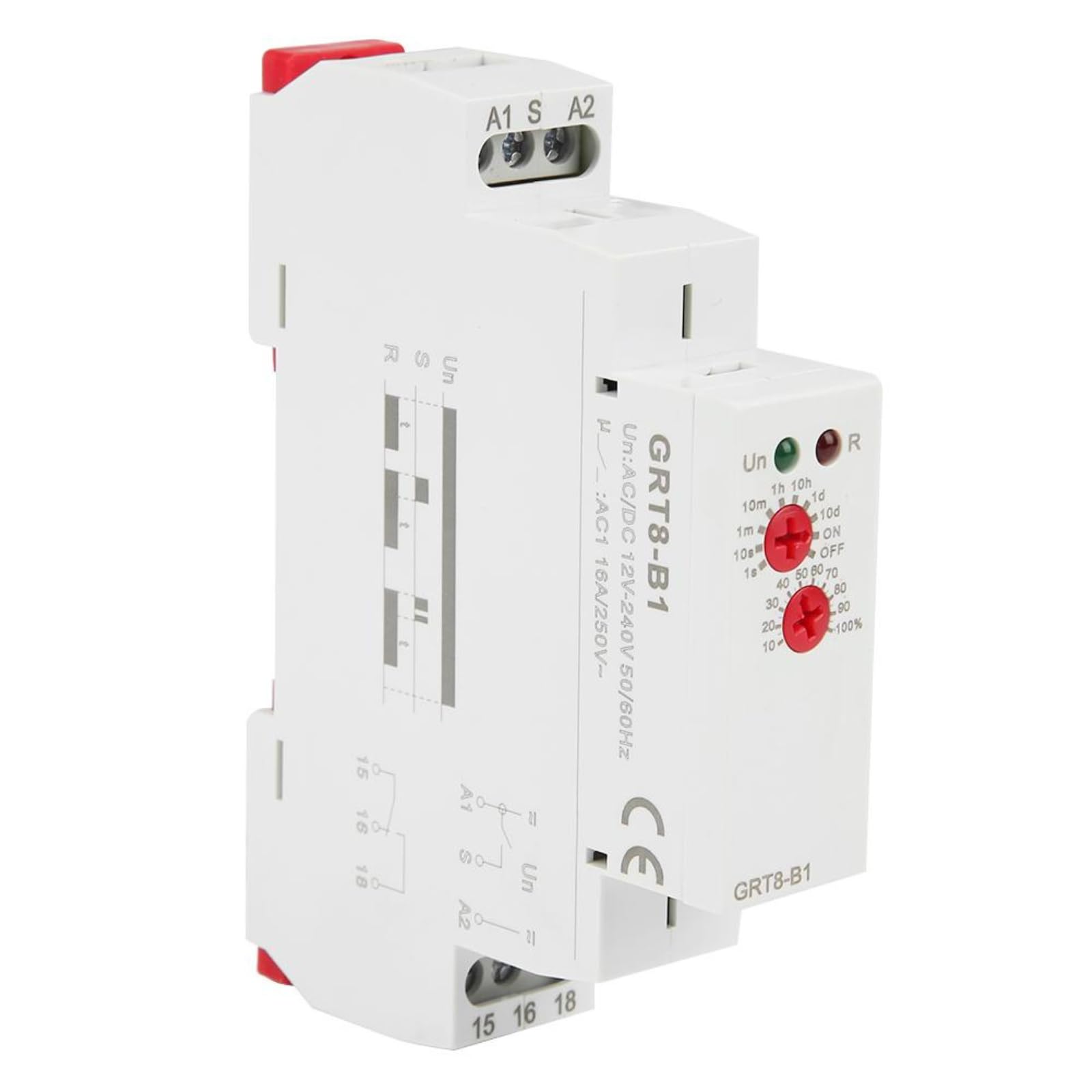 Jadeshay Timer Switch AC/DC 12V~240V Power OFF Delay Relay 35mm DIN Rail Mounted Electronic Delay Time Relay Single Function with LED Indicator GRT8-B1